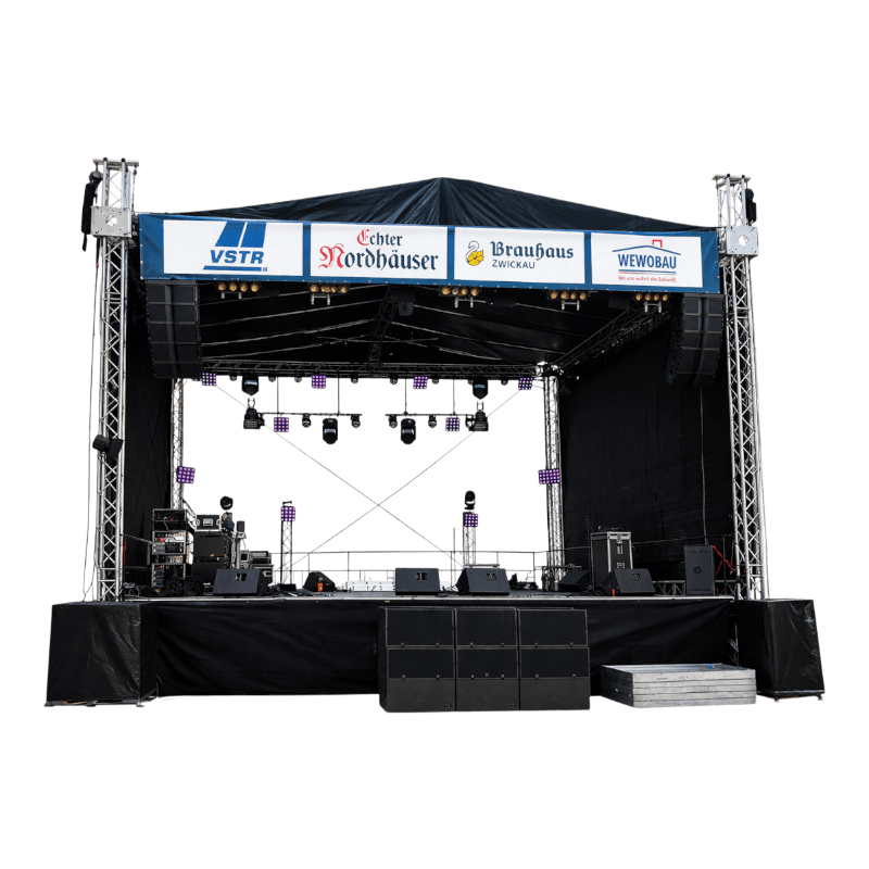 Giebeldachbühne 9x7m, H 5m, Podestfläche 8x6m